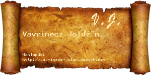 Vavrinecz Jolán névjegykártya
